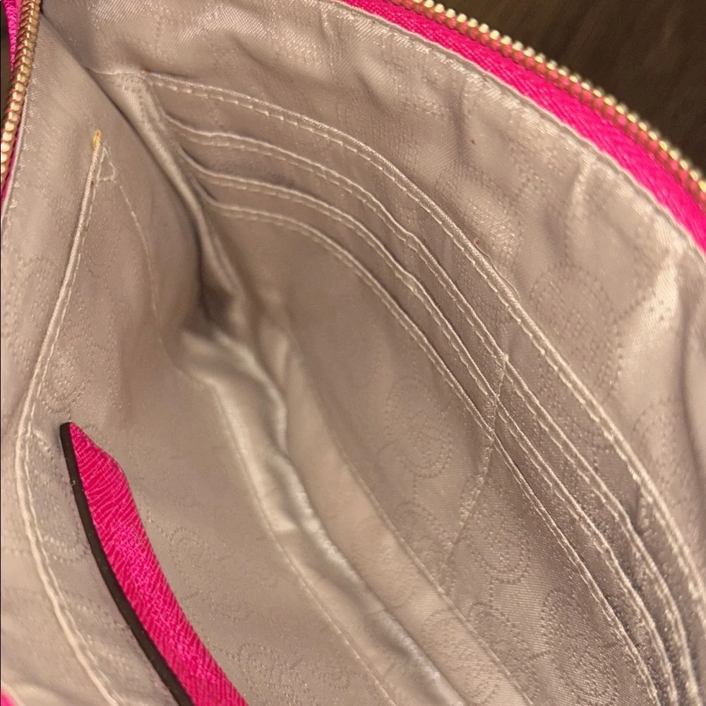 Michael Kors Fuchsia Studded Wristlet Clutch Gold Studs Pink Leather